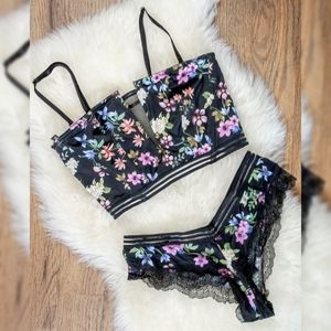 2 piece Victoria's Secret satin floral bustier and panty (S/M)